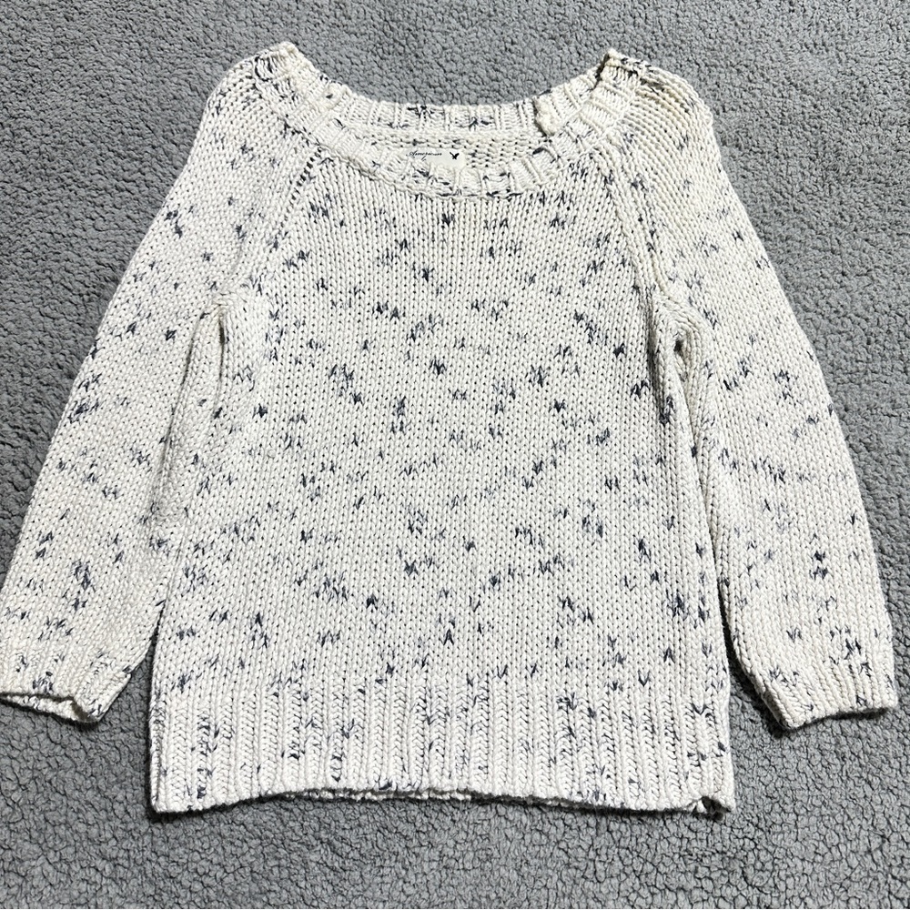 American Eagle Speckled Knit Sweater Cream Gray Women’s Size S Ramie Cotton